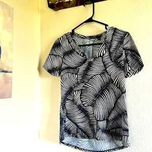 Ann Taylor XXSP navy blue casual t-shirt top with pleaded shoulder back neckline